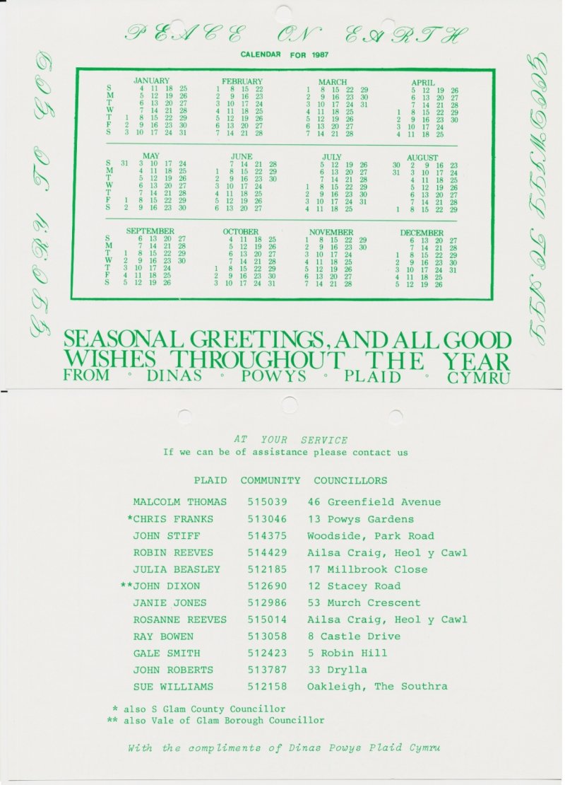 1987 Calendar Dinasa Powys